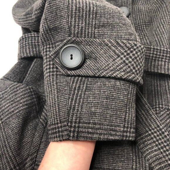 𝅺RICKI’S Grey Plaid Military Style Belted Wool Blend Thick Peacoat Trench Coat - Picture 8 of 16
